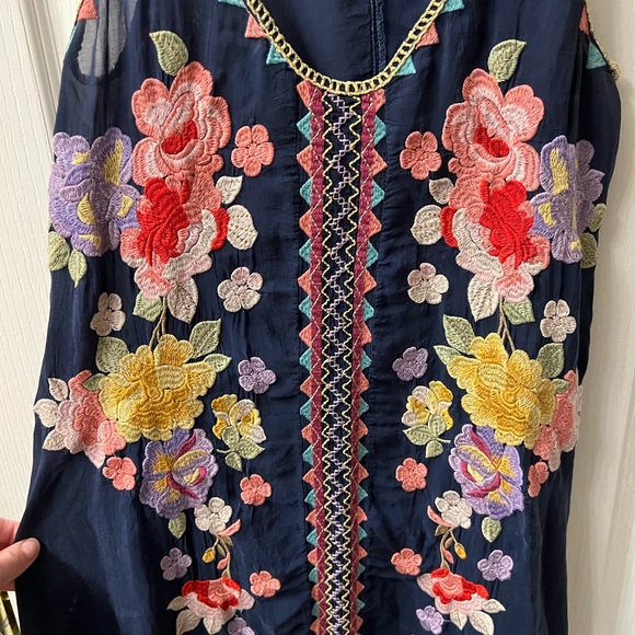 Johnny Was Navy Floral Embroidered Peta Slip Dress - Picture 5 of 8